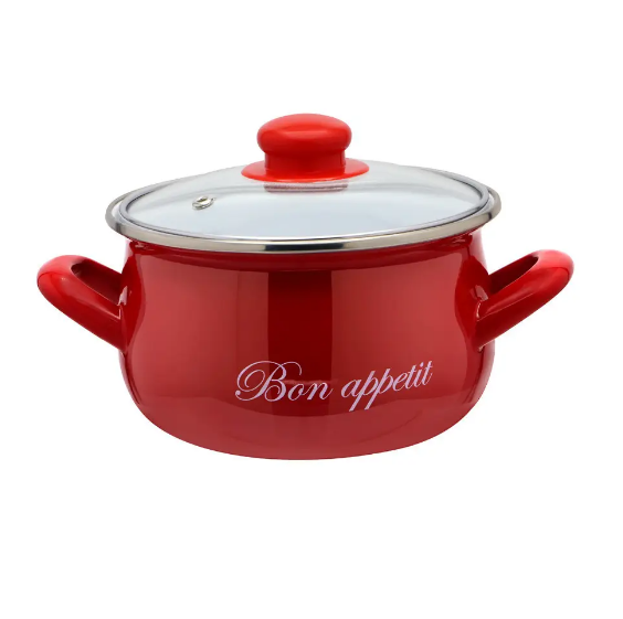 Каструля глибока 5,1л 22 см з кришкою Bon appetit червоний 2234 C Interos