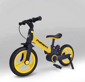 Дитячий велосипед-біговел 2в1 PUSH SPORT M10 | Ручне гальмо, страхувальні колеса та регульоване сидіння Жовтий