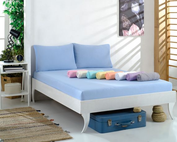 Простынь 90x200см трикотаж (джерси) на резинке с наволочками Фиолетовая | Зображення 3