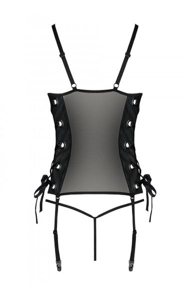 Корсет з еко-шкіри з пажами для панчох Passion Malwia Corset Чорний S/M | Зображення 3