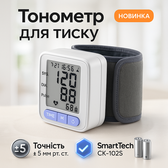 Автоматичний тонометр для пульсу і тиску SmartTech CK-102S, Професійний тонометр зі збільшеною манжетою FC-38