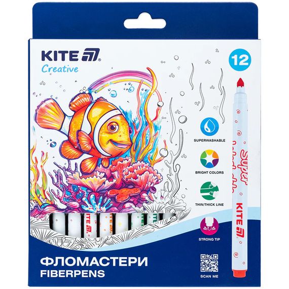 Набір фломастерів Kite Creative Superwashable K-1152 12 кольорів