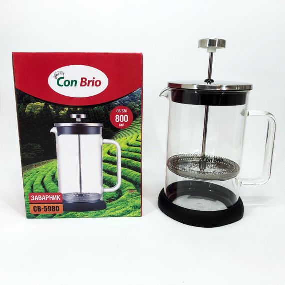Френч-прес Con Brio CB-5980 800 мл, Чайник для заварювання трав, Заварник прозорий | Зображення 9