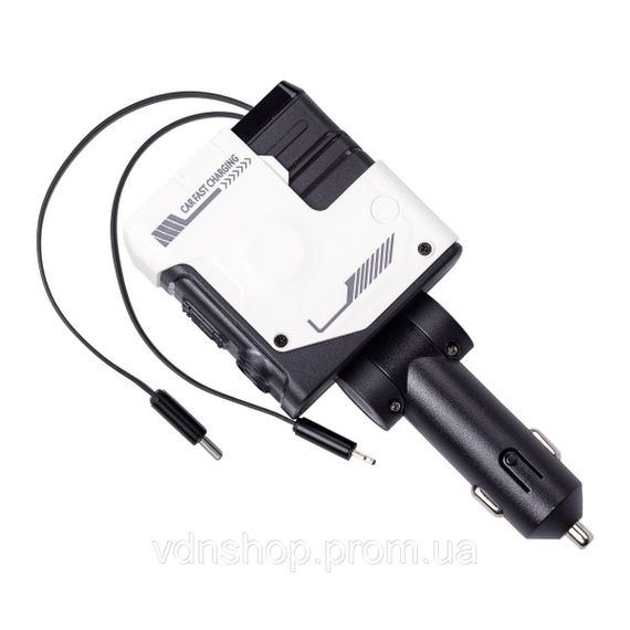 Автомобільний зарядний пристрій MECHA з висувними кабелями та портами USB/Type-C Білий HP-A1W | Зображення 1