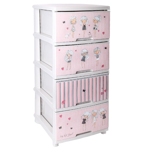 Комод на 4 шухляди з декором (біла роза, Дівчатка)