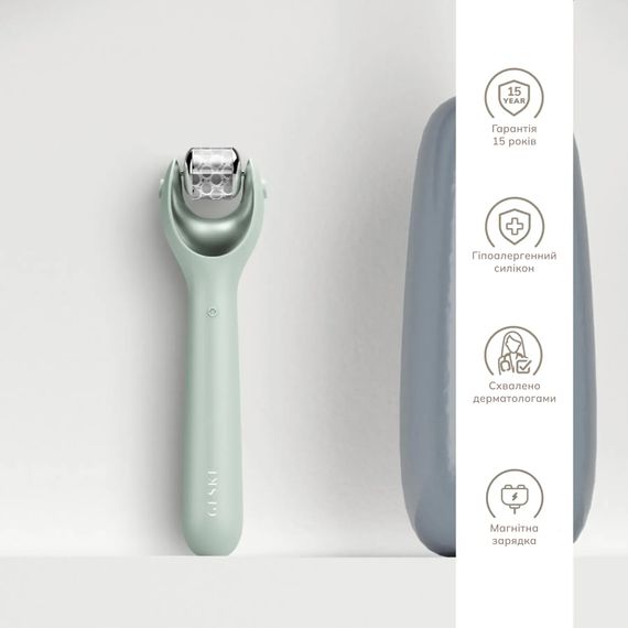 Электронный роллер для лица с микроиглами GESKE MicroNeedle Face Roller 9в1 gray, Зеленый | Зображення 2