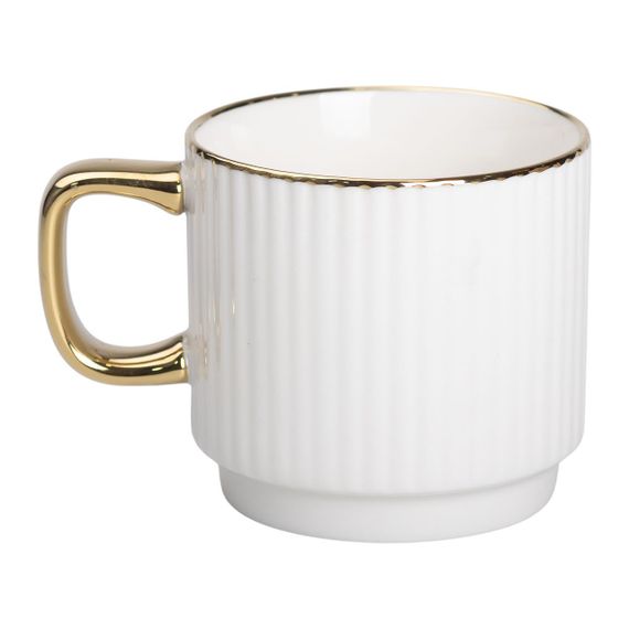Чашка фарфоровая с золотым ободком и золотой ручкой 300 (мл) Белая RX-N231129W
