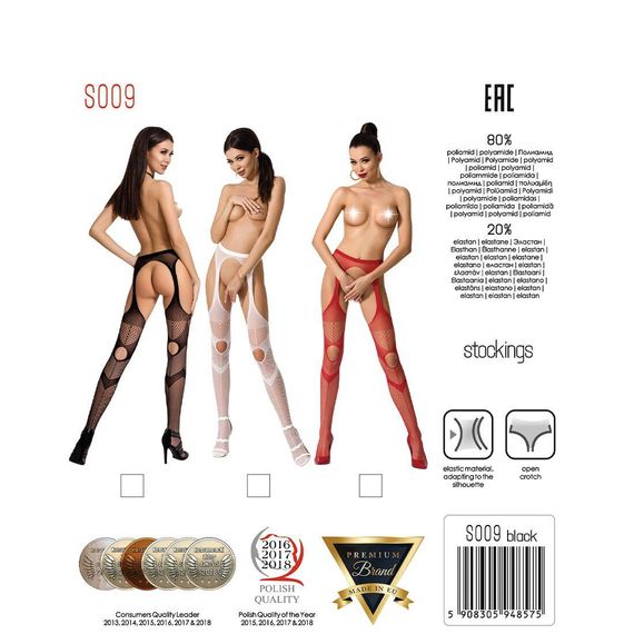 Еротичні колготки-бодістокінг Passion S009 black, імітація панчіх та пояса, S/M/L | Зображення 7