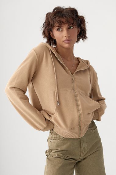 Жіноче худі на блискавці - світло-коричневий цвет, S (є розміри)