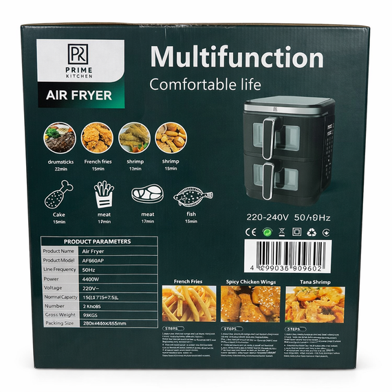 Аэрогриль двойной Prime Kitchen AF960AP, 15 л, 4400 Вт, с двумя независимыми камерами, цифровое управление | Зображення 5