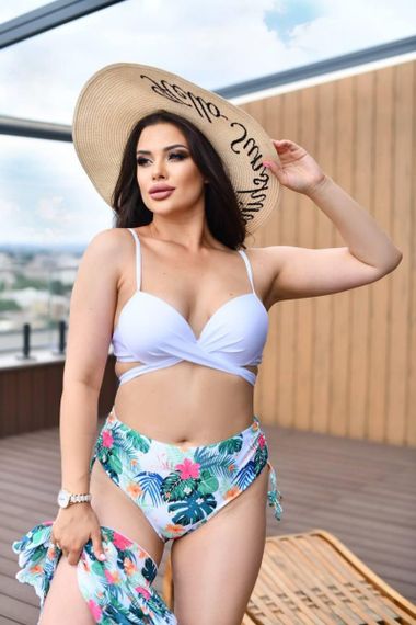 Роздільний білий купальник PLUS SIZE з тунікою в тропічному принті | Зображення 4