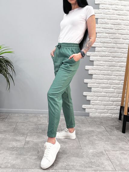 Женские легкие льняные брюки укороченные GF1702 цвет фисташковый, размер 46 | Зображення 1