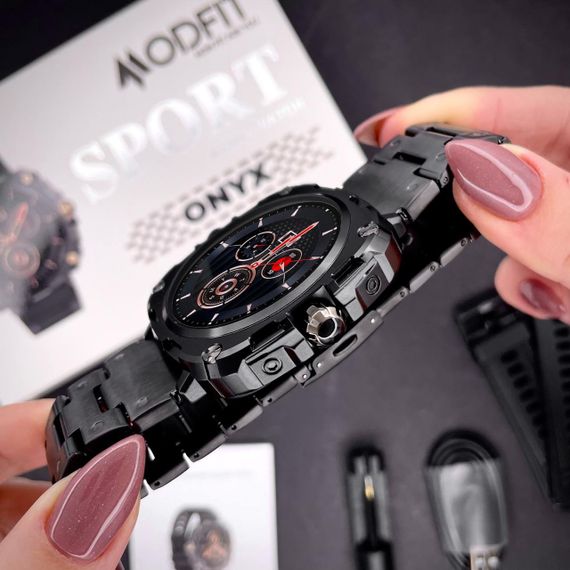 Розумний годинник Modfit Onyx Black Steel + ремінець в подарунок STOPPED | Зображення 2