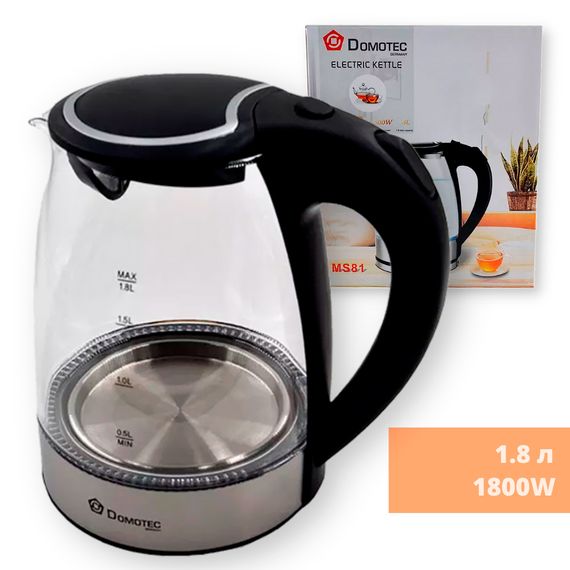 Чайник стеклянный электрический 1,8 л Domotec MS-81 черный 1800W (lp-90188_425) | Зображення 6