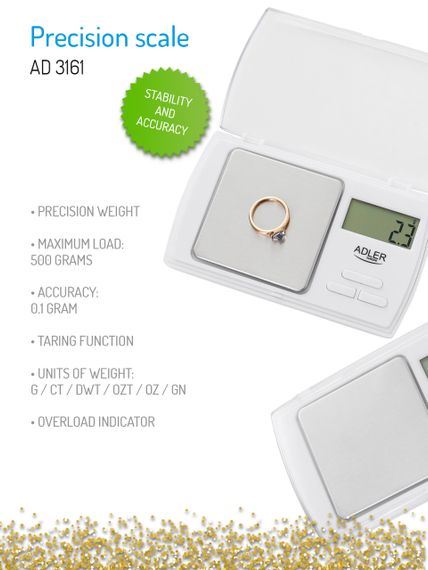 Весы ювелирные электронные Adler AD 3161 до 500 г точность 0,1 г | Зображення 6