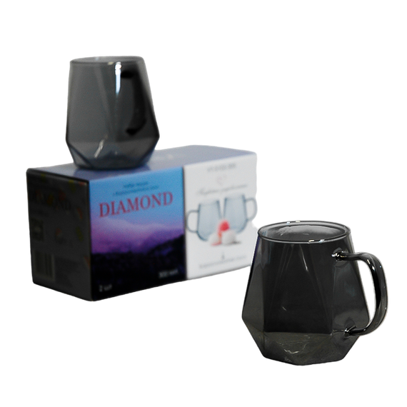 Набор чашек VT-5102-300 DIAMOND из боросиликатного стекла – 2 шт. 300 мл