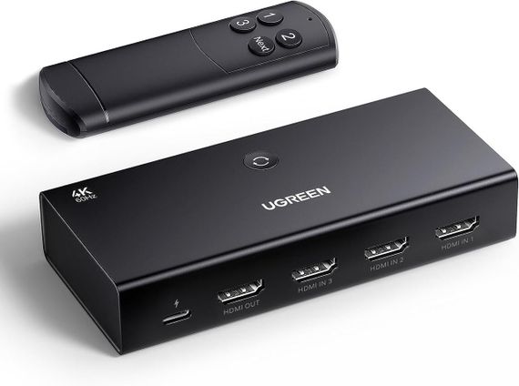Комутатор Switch Ugreen HDMI 2.2 Switch 3 in 1 4K@60 Гц HDMI-розгалужувач 3 в 1 вихід з пультом Black (CM598)