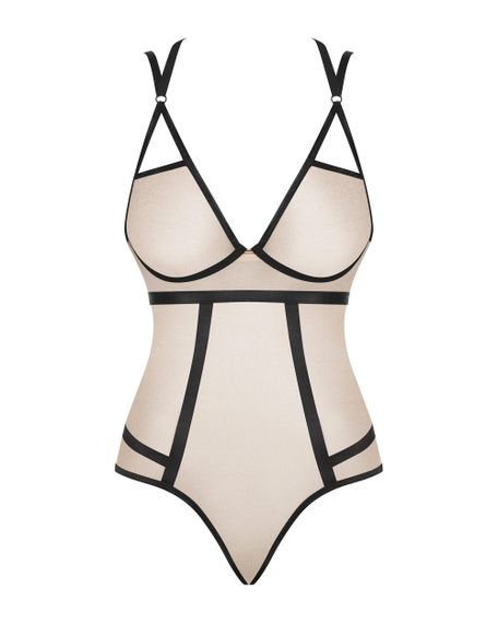 Сексуальний боді з контрастними смугами Obsessive Nudelia teddy S/M | Зображення 5