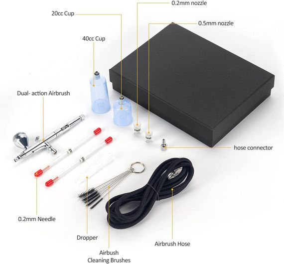 Аэрограф двойного действия XDOVET металлический, набор для рисования с иглами чашки для краски воздушный шланг | Зображення 2