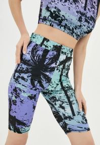 Спортивні шорти велосипедки  4Profi з принтом "Тропік" зелений/фіолет  розмір S дайвінг 17975