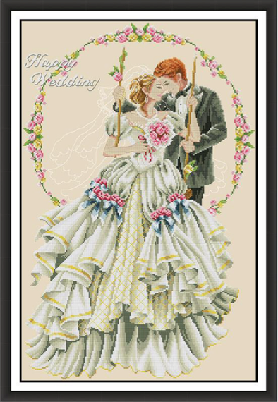 Набір для вишивання за нанесеною на канву схемою   "Happy wedding". AIDA 14CT printed 43*62 см