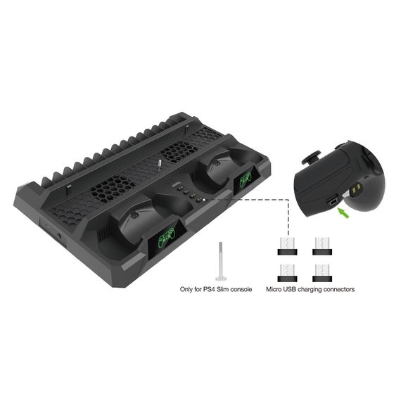 Зарядная док-станция XPRO PSCharger Dobe для PS Playstation 4 / PS4 SLIM / PRO с 2мя вентиляторами и зарядкой для 2-х геймпадов и подставкой на 16 дисков  (102716472_2) | Зображення 8