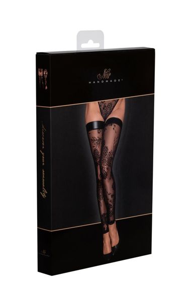 Панчохи без миска Noir Handmade F243 Tulle stockings with patterned flock embroidery, XXL | Зображення 5