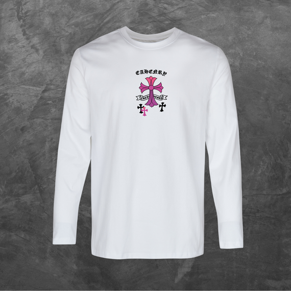 Лонгслів унісекс з принтом Chrome Hearts Хром Хартс (принт спина мод5) база біла S