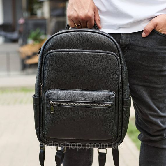 Чоловічий шкіряний рюкзак 41х31х16, універсальний міський наплічник для роботи та поїздок, офісна чоловіча сумка, чорний