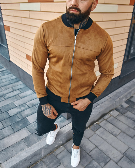 Бомбер замшевый бежевый S | Зображення 3