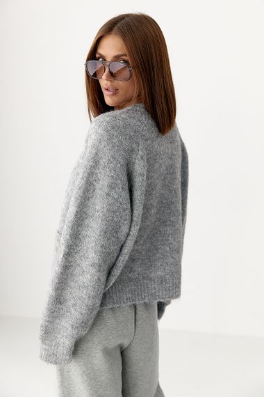 Теплий в'язаний кардиган із кишенями - сірий цвет, ONE SIZE (є розміри) | Зображення 1