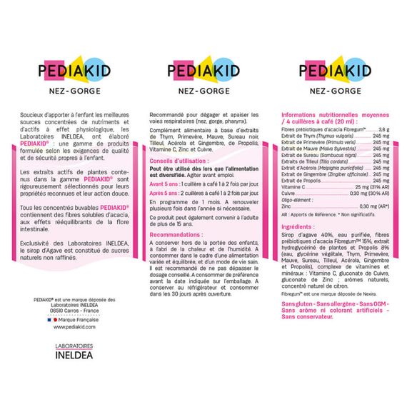 Протизастудний засіб для дітей Pediakid Nez - Gorge 125 ml Honey and Lemon | Зображення 1