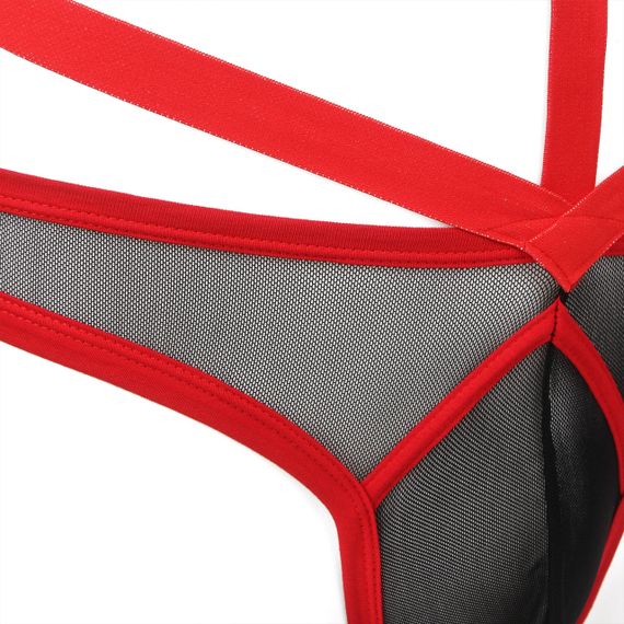 Мужские трусы с портупеей и чокером Star Night красный-черный, S sexstyle | Зображення 6