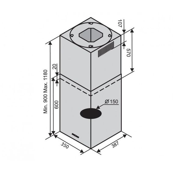 Острівна кухонна витяжка VENTOLUX ISOLA CUBE (1200) | Зображення 1