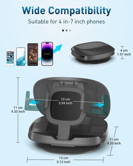 Автомобільний тримач для телефону, що обертається на 360°, для панелі приладів, сірий | Зображення 1