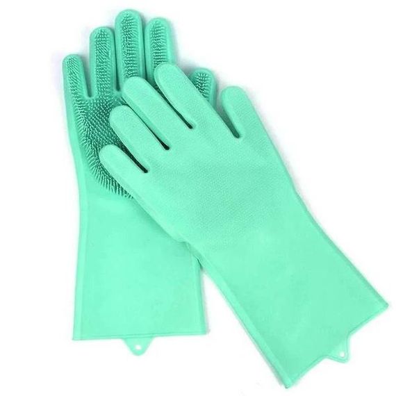 Силіконові рукавички для миття та чищення Magic Silicone Gloves з ворсом М'ятні