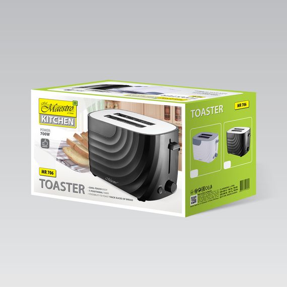 Тостер Maestro MR-706-WHITE, 700 Вт, для 2 скибочок хліба, з регулюванням підсмажування | Зображення 3
