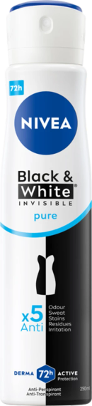 NIVEA Black & White Invisible Антиперспірант-спрей, 72 години, Pure  250 мл