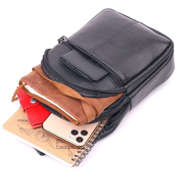 Стильна чоловіча шкіряна сумка через плече, натуральна шкіра флотар, якісна фурнітура | Зображення 9