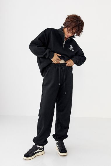 Утеплений спортивний костюм із джогерами та світшотом - чорний цвет, L/XL (є розміри) | Зображення 1