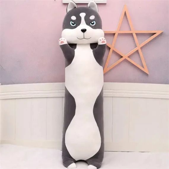 Мягкая игрушка подушка длинный Хаски антистресс подушка серый 110 см