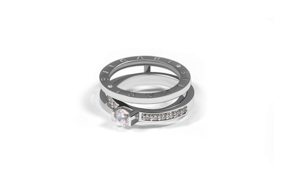 Двойное кольцо из белого золота с фианитами 16.5 | Зображення 3