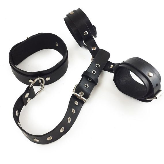 Фіксатори для шиї та рук Art of Sex - Bondage Set з натуральної шкіри, колір чорний | Зображення 3