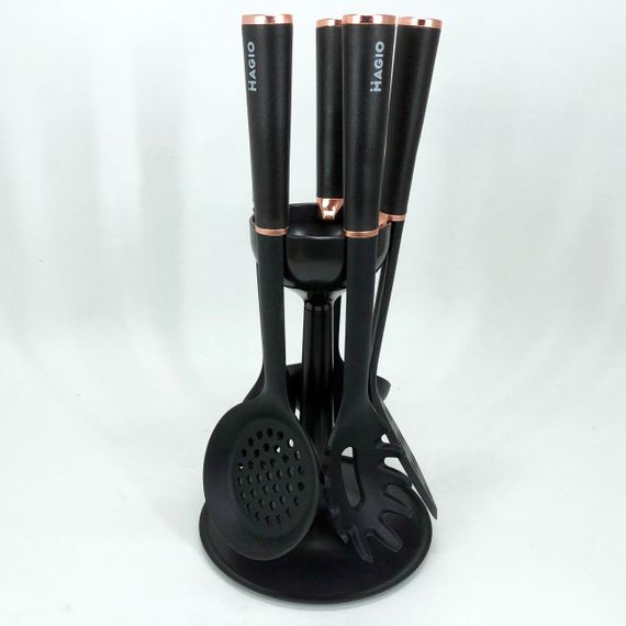 Силиконовые кухонные принадлежности MAGIO MG-1140, Набор поварешек на подставке, ZR-458 Набор поварской | Зображення 4