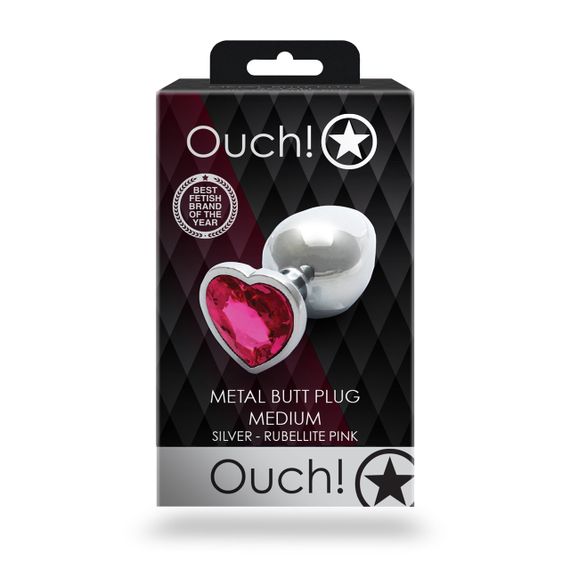 Металева анальна пробка Heart Gem, розмір M, колір: сріблястий/рожевий Ouch! (Нідерланди) Sex Aura | Зображення 7