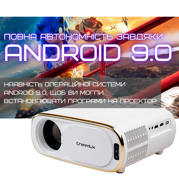 Портативный WIFI Мини LED Проектор Android 9.0 Full HD 1920*1080 P 4000 Lumen с Динамиком + Bluetooth 5.0 Cheerlux C16 | Зображення 3