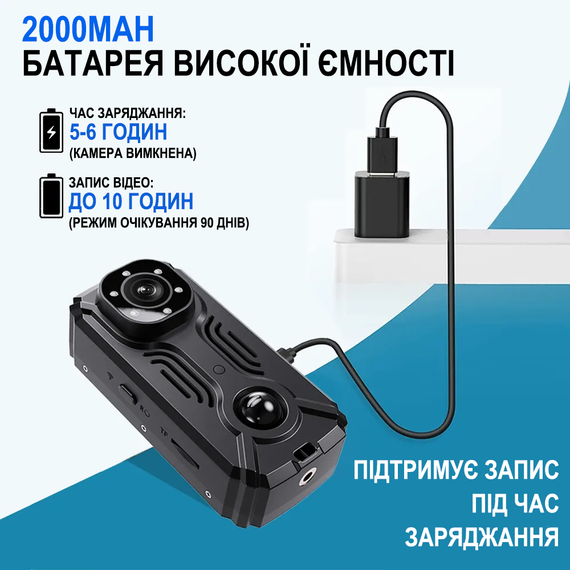 Wifi мини камера видеонаблюдения MD37 с датчиком движения и ночной съемкой, боди камера с приложением iOS/Android, 2К | Зображення 7