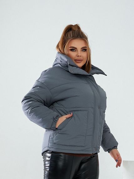 Женская стеганая куртка с капюшоном из плащевки YN7124 размер 42/46, цвет темно-серый | Зображення 3