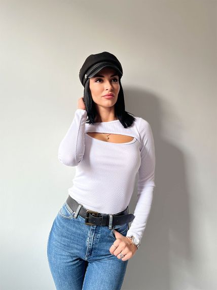 Женская кофта с вырезом на груди в рубчик GF4100 цвет белый, размер 46