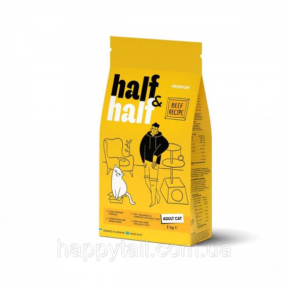 Корм сухой HalfHalf для взрослых котов с говядиной 2 кг